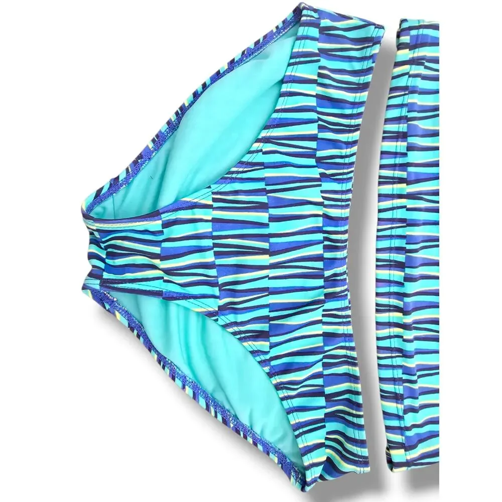 Old Navy Girls XL 14 Tankini Swimsuit Blue Geo Stripe